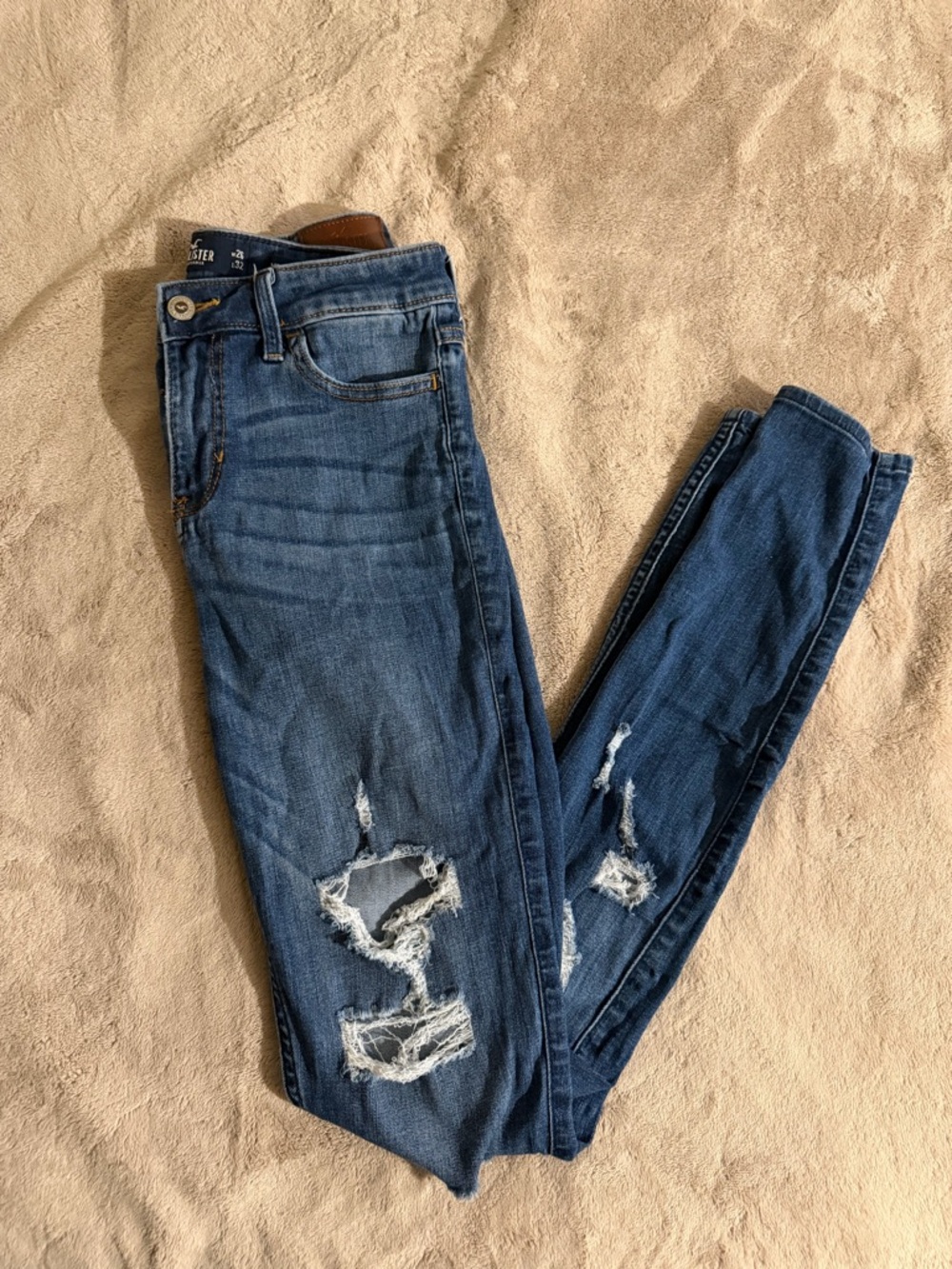 Hollister Dark Blue Ripped Skinny Jeans Mid-Rise